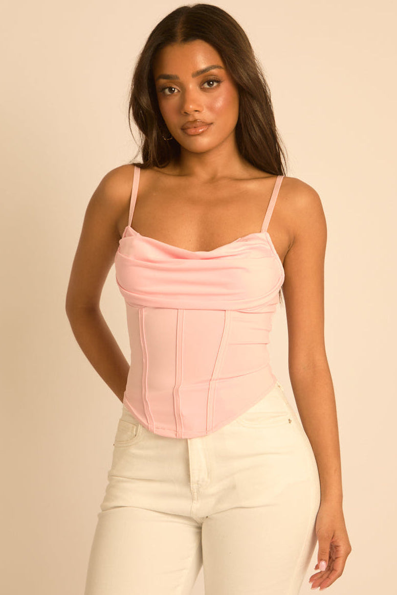 Pink Drape Detail Corset Top - Promise Position 1