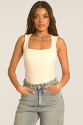 White Square Neck Basic Bodysuit - Carren Position 1