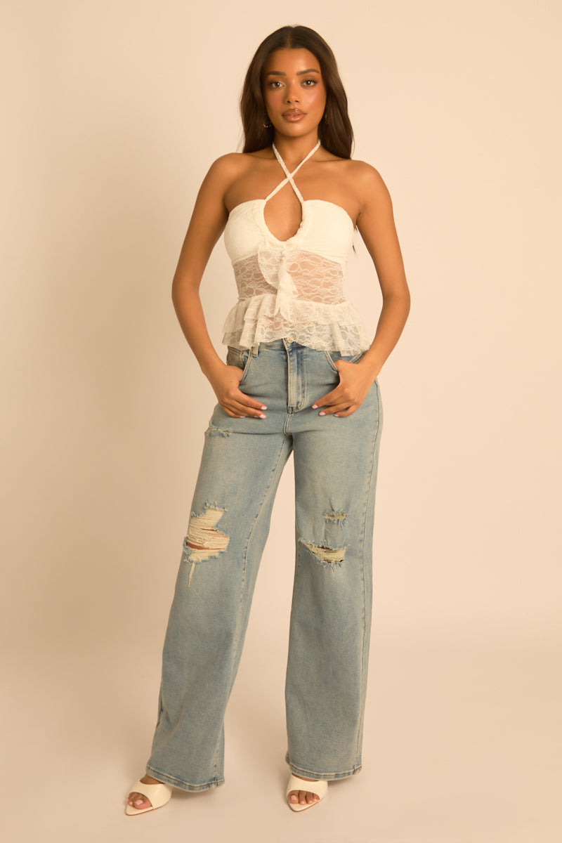 White Lace Halter Top - Miranda Position 2