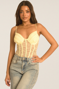 Yellow Lace Corset Detail Bodysuit - Charlee Position 1