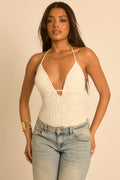 White Lace Plunge Bodysuit - India Position 1