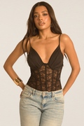 Black Lace Corset Detail Bodysuit - Charlee Position 1