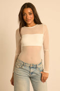 White Mesh Long Sleeve Bodysuit - Maris Position 1