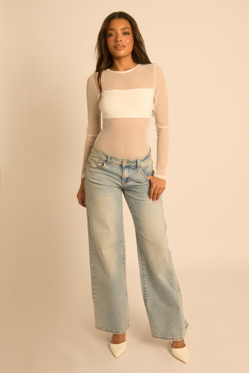 White Mesh Long Sleeve Bodysuit - Maris Position 2