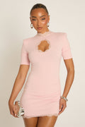 Pink Shoulder Pad Lace Trim Mini Dress - Danella Position 1