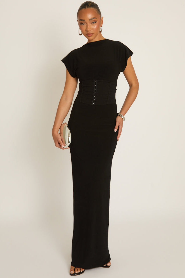 Black 2-in-1 Corset Maxi Dress - Omara Position 1