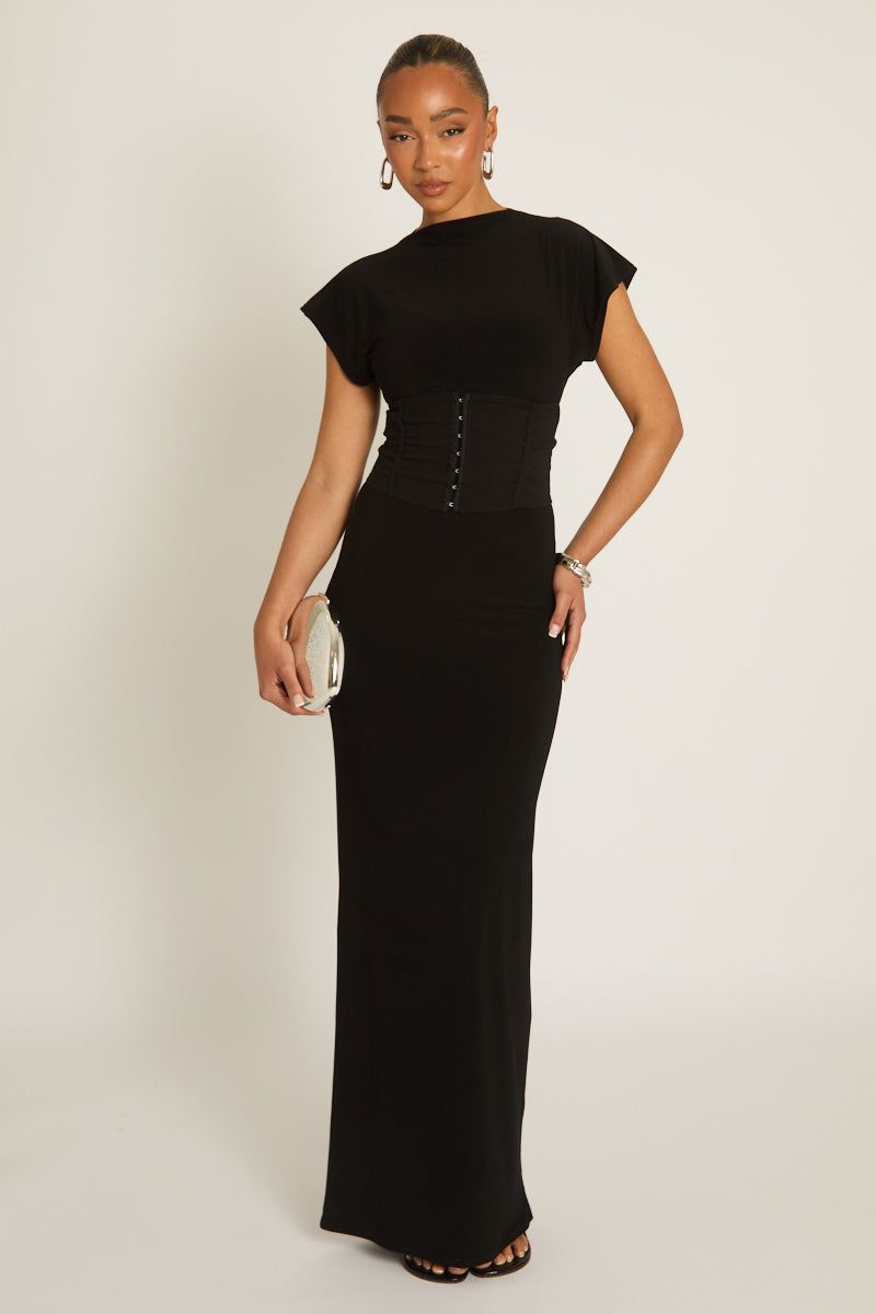 Black 2-in-1 Corset Maxi Dress - Omara Position 4