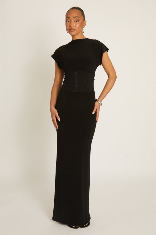 Black 2-in-1 Corset Maxi Dress - Omara Position 2