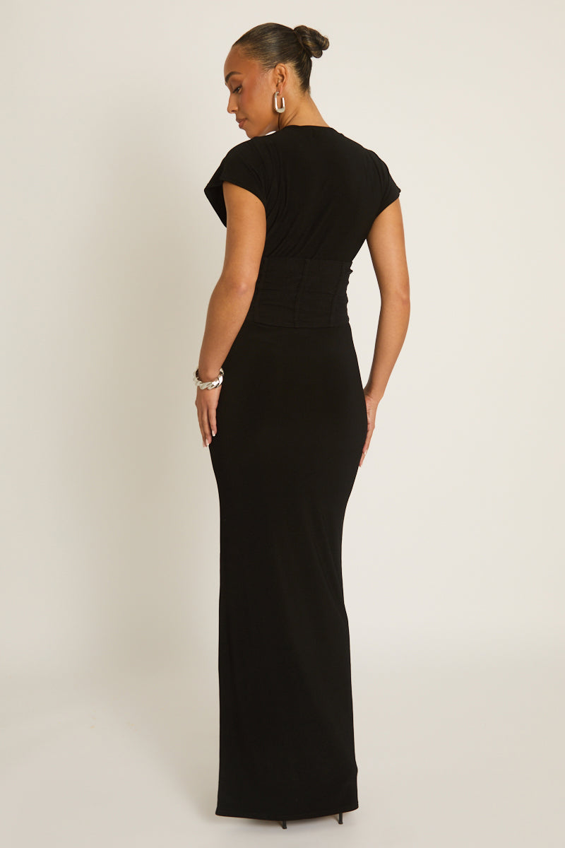 Black 2-in-1 Corset Maxi Dress - Omara Position 5