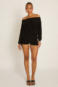 Black Off Shoulder Blouson Playsuit - Kada Position 1