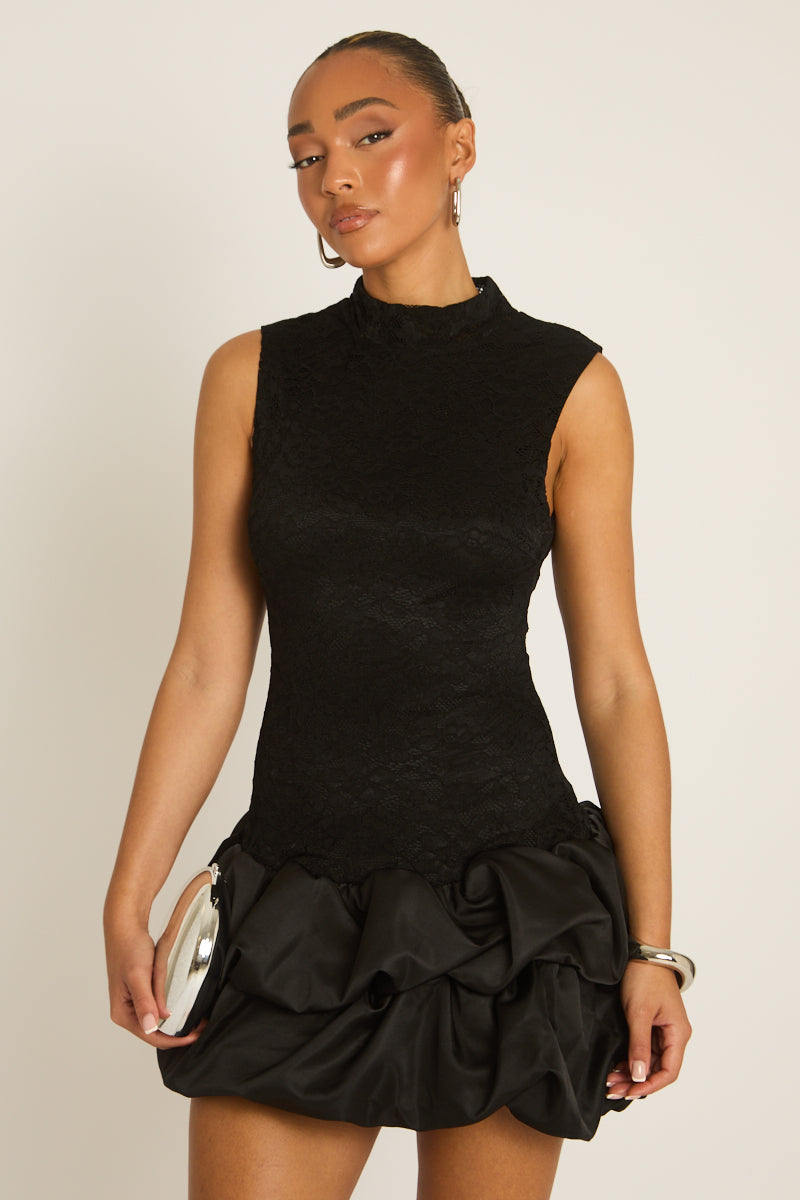 Black Lace Puffball Hem Dress - Tanya Position 5