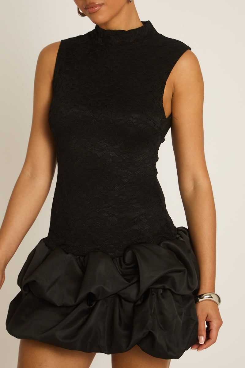 Black Lace Puffball Hem Dress - Tanya Position 3