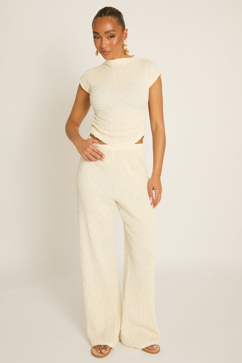 Cream Textured Top and Wide Leg Trouser Co-ord Set - Florence Position 5