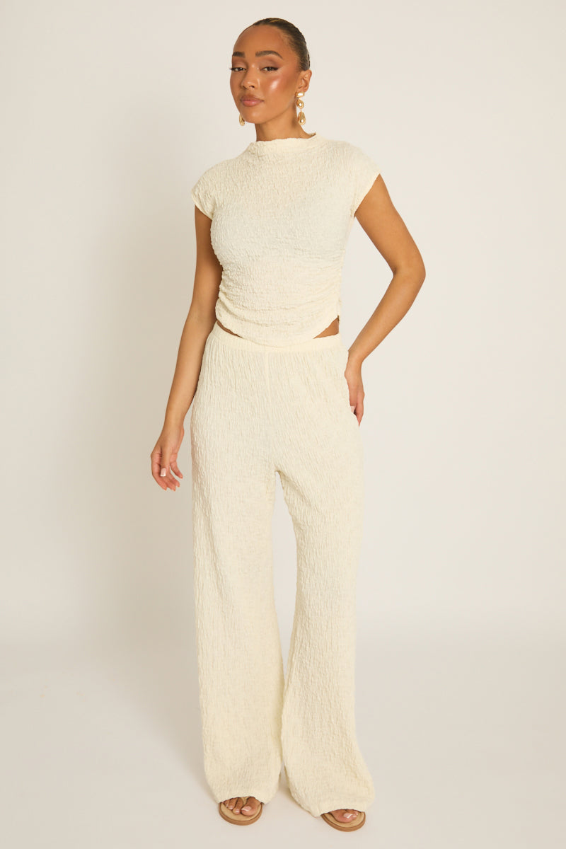 Cream Textured Top and Wide Leg Trouser Co-ord Set - Florence Position 1