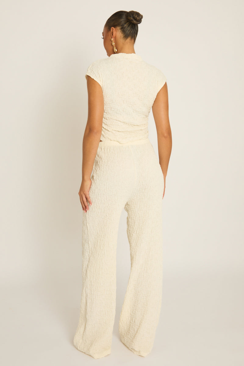 Cream Textured Top and Wide Leg Trouser Co-ord Set - Florence Position 4