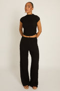 Black Textured Top and Wide Leg Trouser Co-ord Set - Florence Position 1