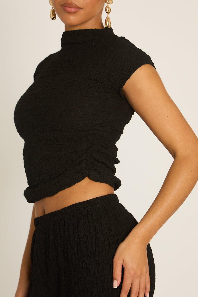 Black Textured Top and Wide Leg Trouser Co-ord Set - Florence Position 4