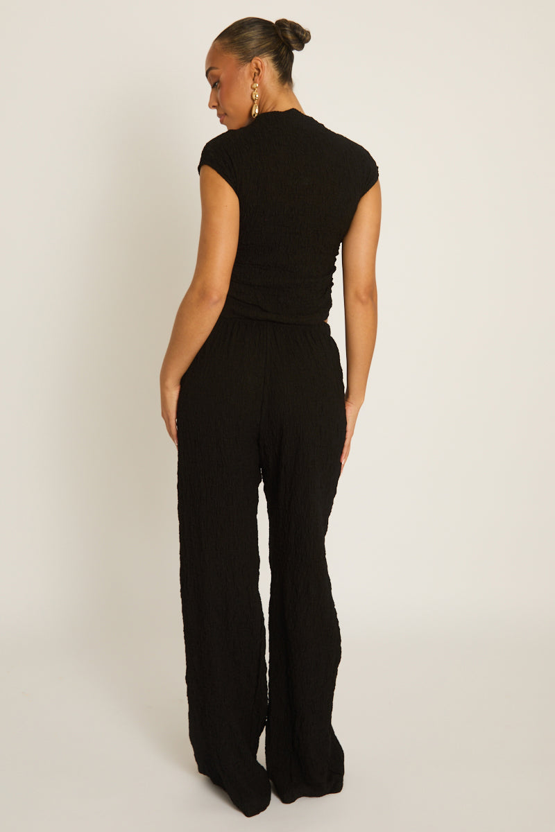 Black Textured Top and Wide Leg Trouser Co-ord Set - Florence Position 5
