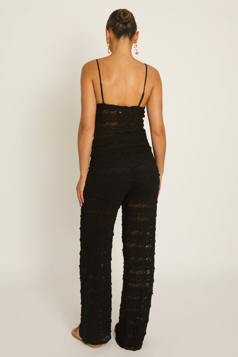Black Lace Frill Cami and Trouser Co-ord Set - Verona Position 5