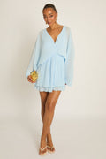 Blue Pleated Ruffle Hem Playsuit - Victoria Position 1