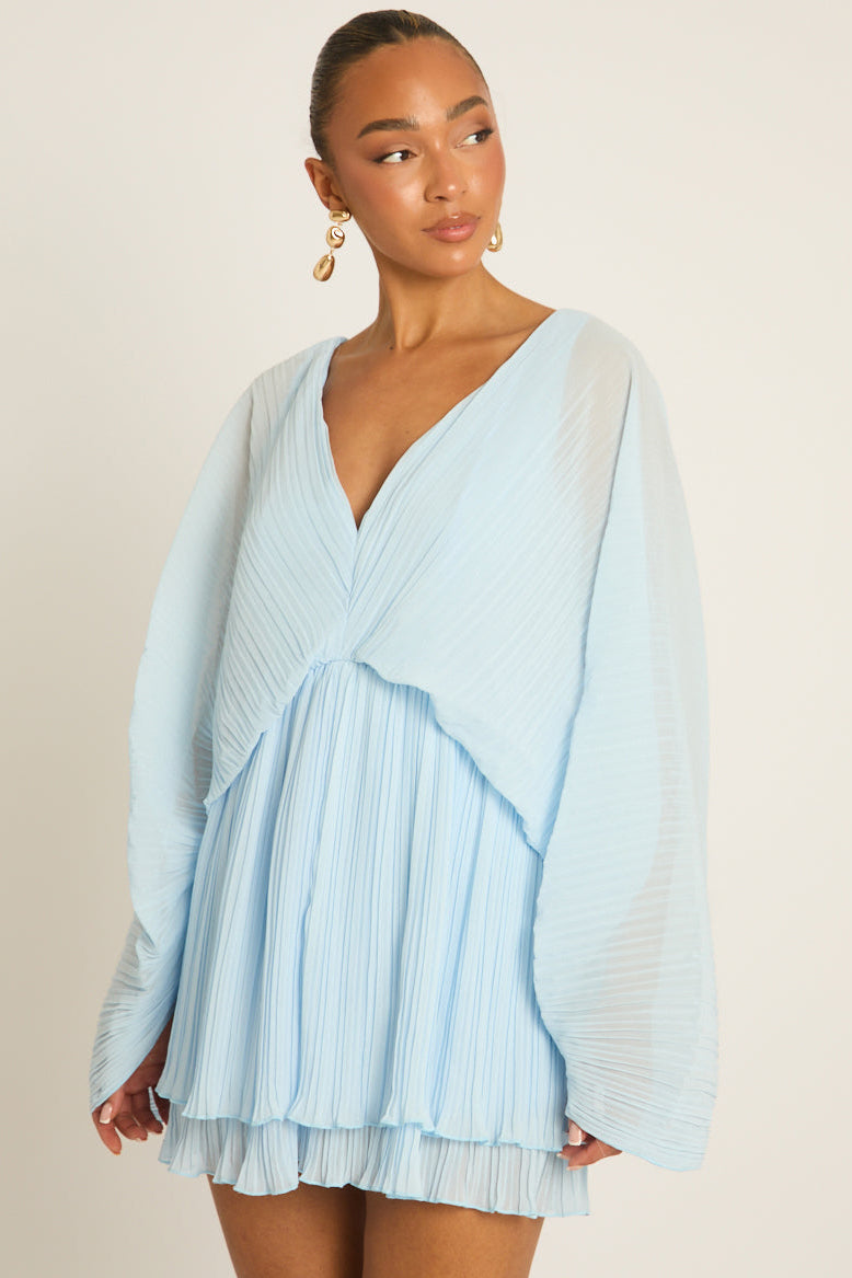 Blue Pleated Ruffle Hem Playsuit - Victoria Position 4