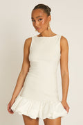 White Satin Puffball Hem Mini Dress - Hudson Position 1
