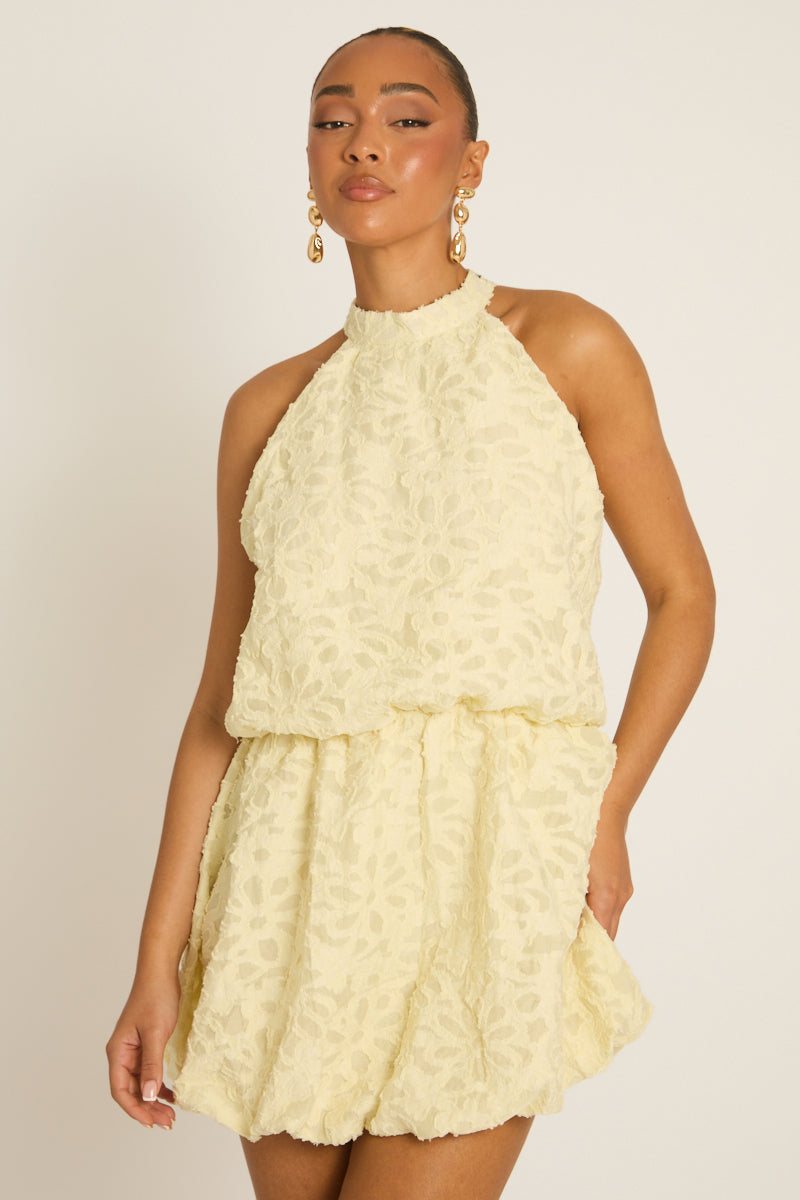 Yellow Burnout Floral Textured Mini Dress - Tiffany Position 5