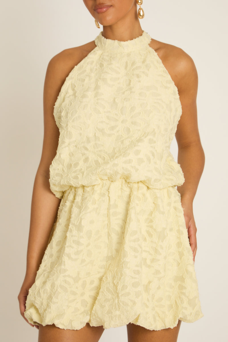 Yellow Burnout Floral Textured Mini Dress - Tiffany Position 3