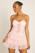 Pink Lace Corset and Ruffle Skort Co-ord Set - Mellie Position 1