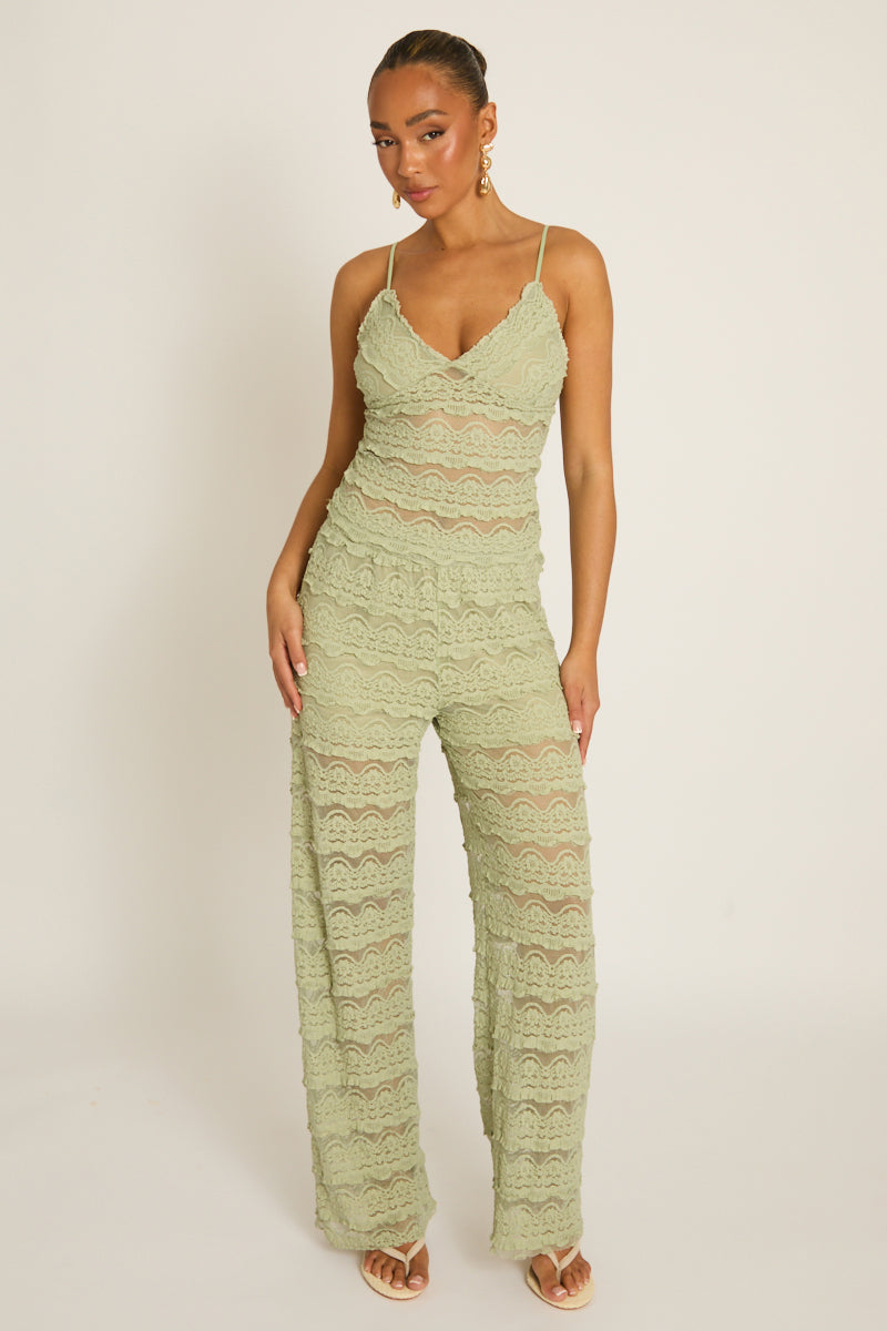 Sage Lace Frill Cami and Trouser Co-ord Set - Verona Position 1