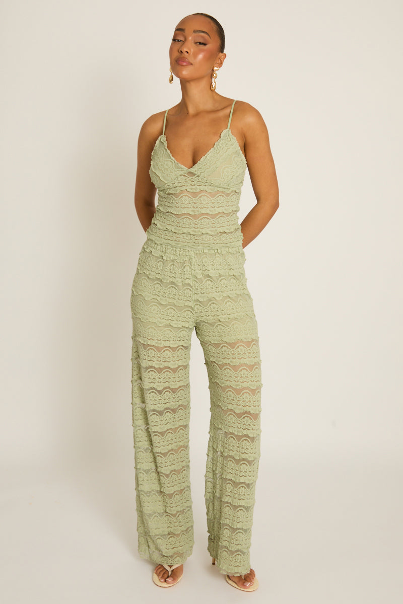 Sage Lace Frill Cami and Trouser Co-ord Set - Verona Position 2