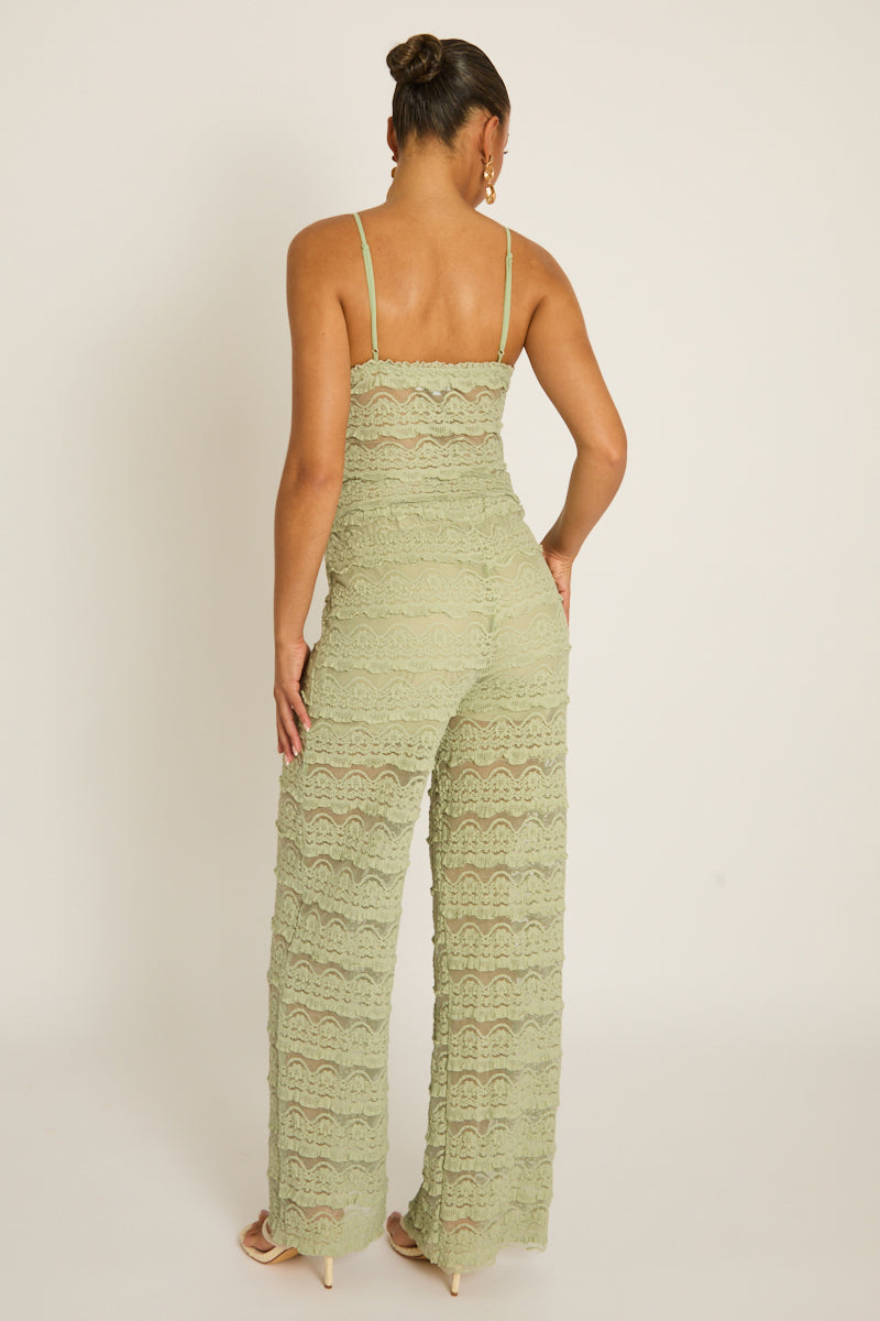 Sage Lace Frill Cami and Trouser Co-ord Set - Verona Position 5