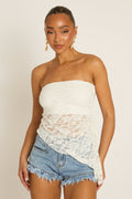 White Lace Asymmetric Bandeau Top - Hartley Position 1