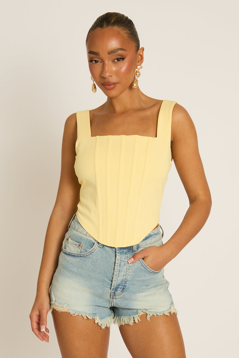 Yellow Boned Lace Back Corset Top - Mariah Position 1