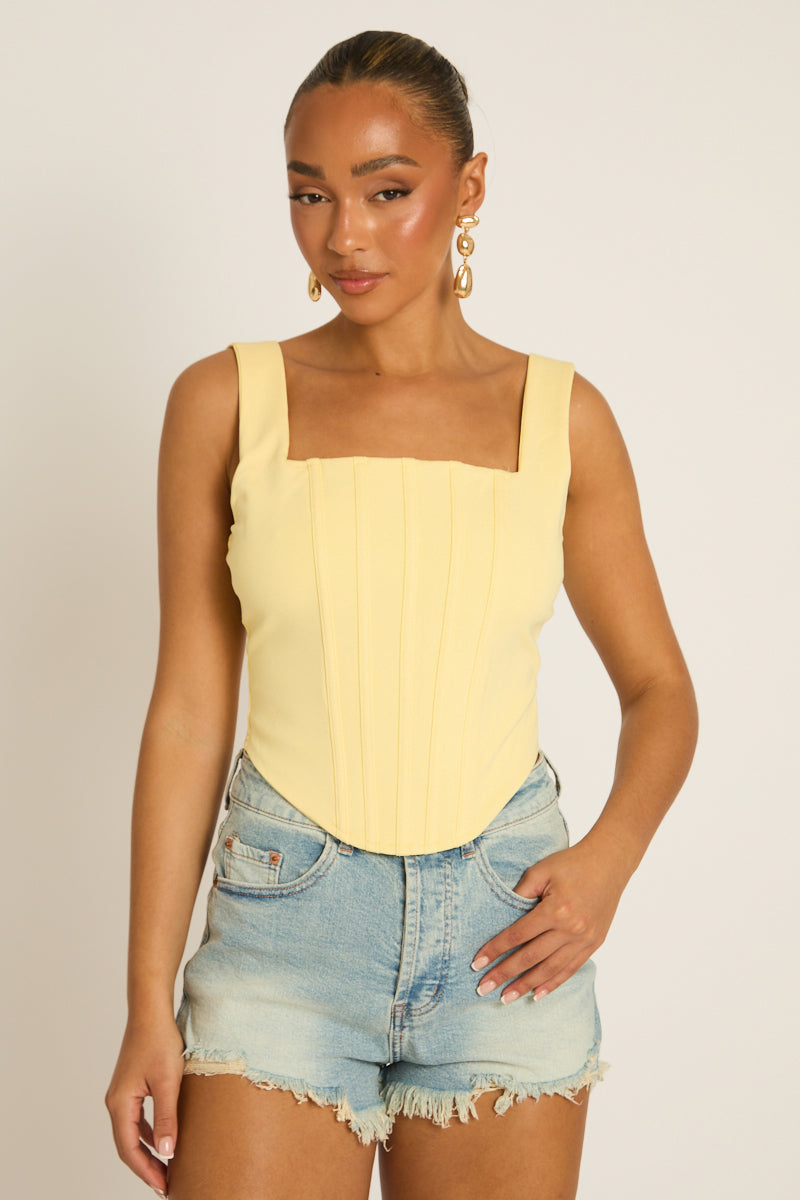 Yellow Boned Lace Back Corset Top - Mariah Position 3