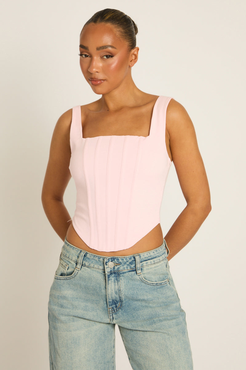 Pink Boned Lace Back Corset Top - Mariah Position 1