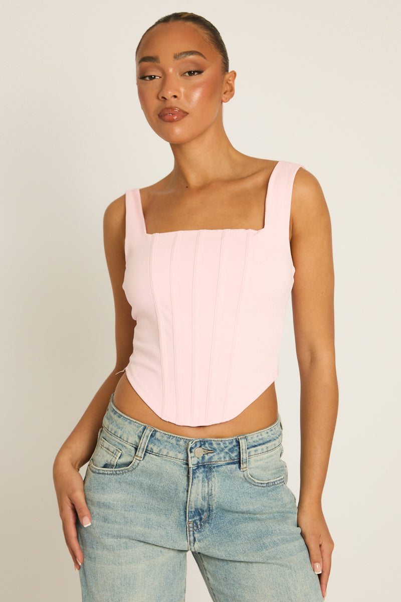 Pink Boned Lace Back Corset Top - Mariah Position 3