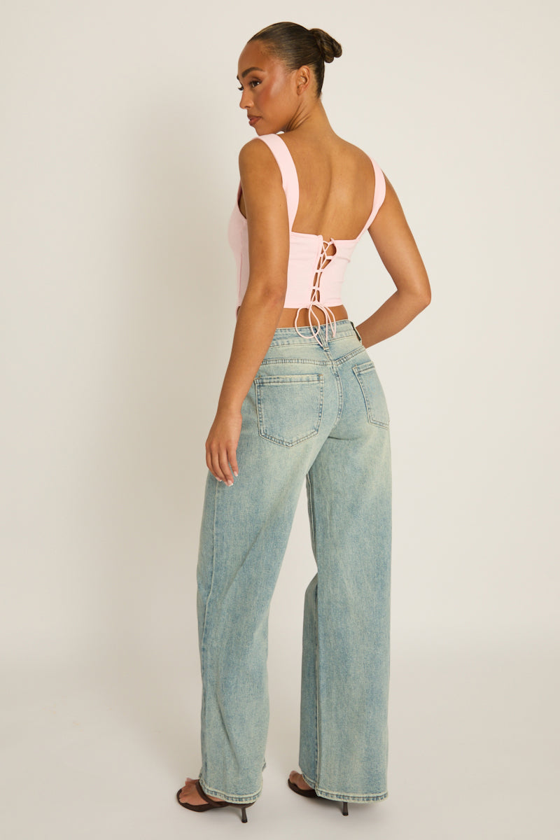 Pink Boned Lace Back Corset Top - Mariah Position 5