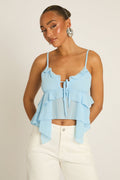 Blue Ruffle Front Cami Top - Rochella Position 1