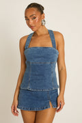 Mid Blue Denim Seam Detail Top - Layla Position 1