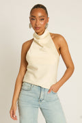 Cream Satin High Neck Cowl Top - Dawson Position 1