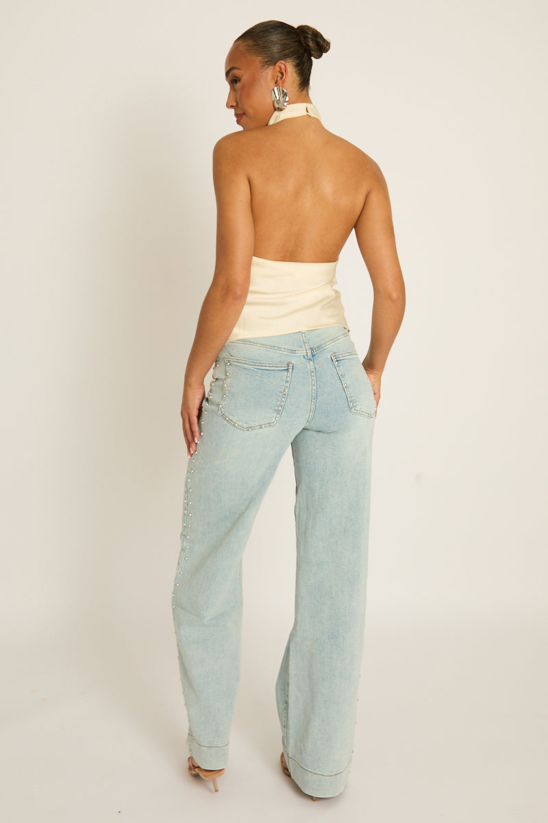 Cream Satin High Neck Cowl Top - Dawson Position 5