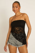 Black Lace Asymmetric Bandeau Top - Hartley Position 1