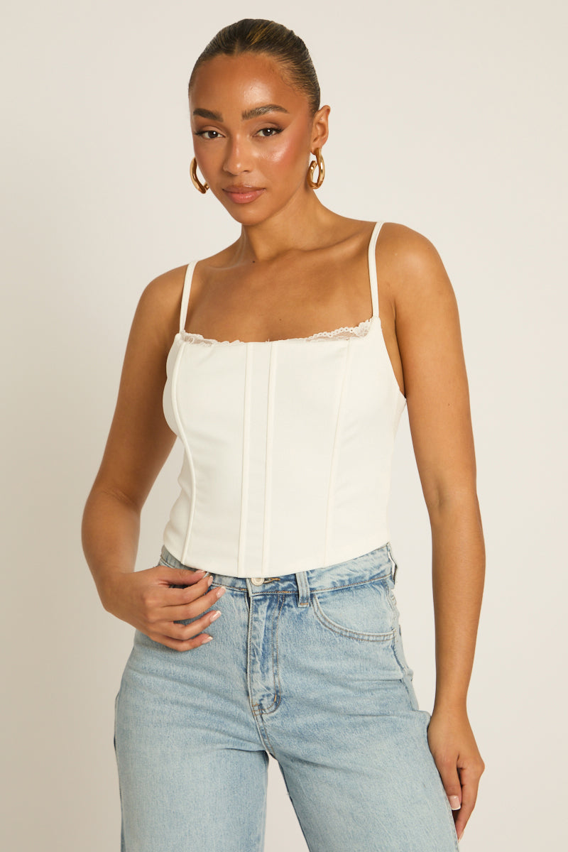 White Lace Detail Corset Top - Darcia Position 3