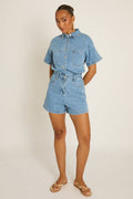 Washed Blue Denim Playsuit - Keke Position 1