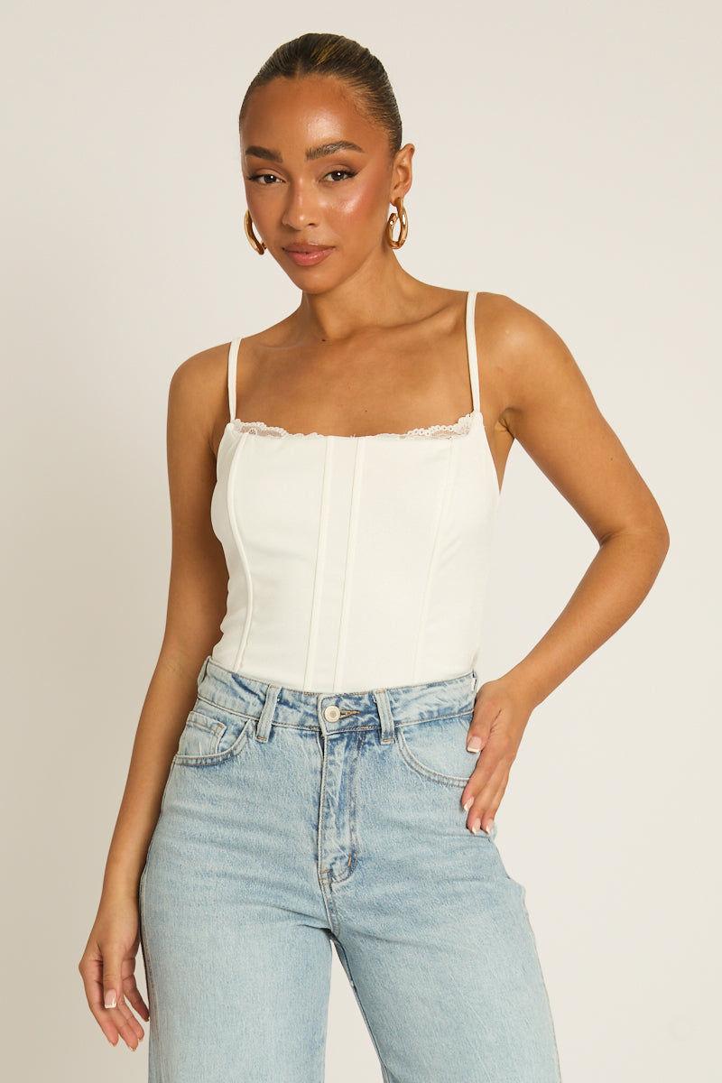 White Lace Detail Corset Top - Darcia Position 1