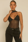 Black Polka Dot Mesh Halter Top - Donna Position 1