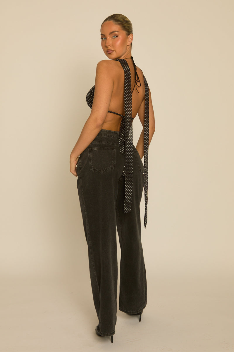 Black Polka Dot Mesh Halter Top - Donna Position 4
