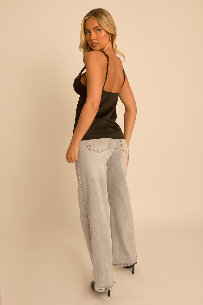 Black Satin Lace Strap Cami - Trista Position 5